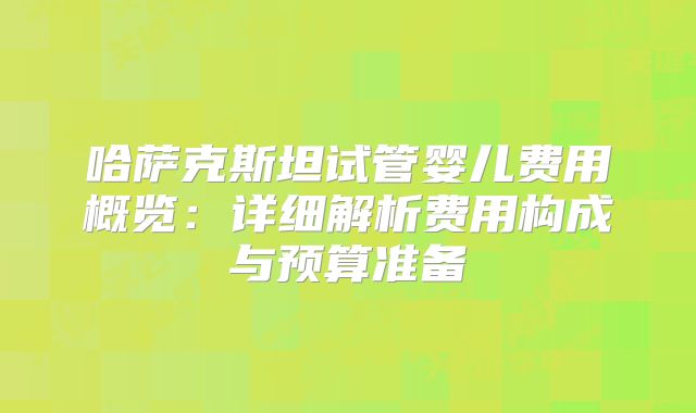 哈萨克斯坦试管婴儿费用概览：详细解析费用构成与预算准备