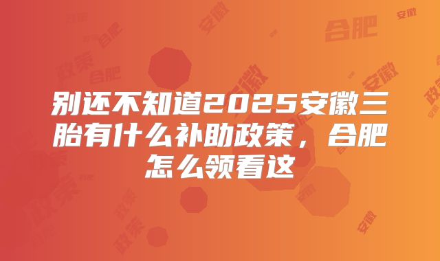 别还不知道2025安徽三胎有什么补助政策,合肥怎么领看这