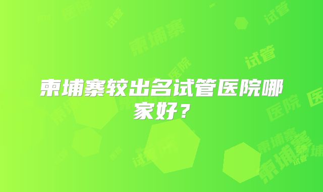 柬埔寨较出名试管医院哪家好？