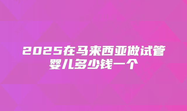 2025在马来西亚做试管婴儿多少钱一个