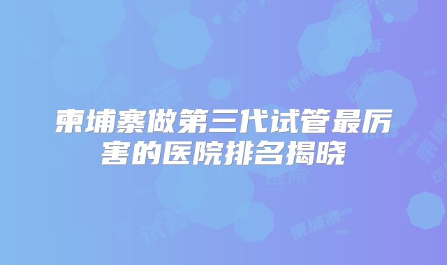 柬埔寨做第三代试管最厉害的医院排名揭晓