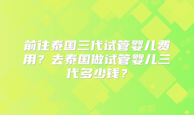 前往泰国三代试管婴儿费用？去泰国做试管婴儿三代多少钱？