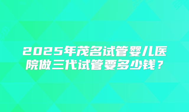2025年茂名试管婴儿医院做三代试管要多少钱?