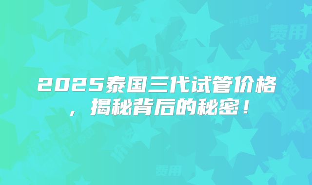 2025泰国三代试管价格，揭秘背后的秘密！
