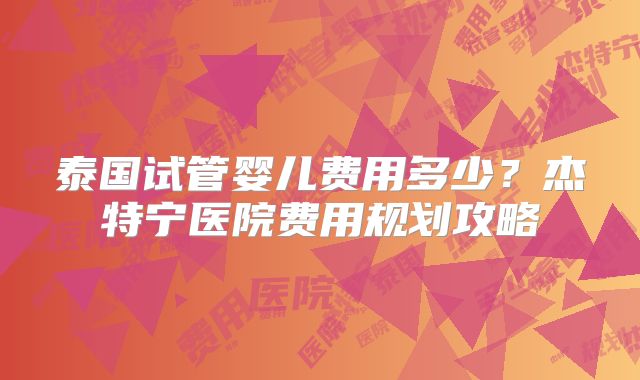 泰国试管婴儿费用多少？杰特宁医院费用规划攻略