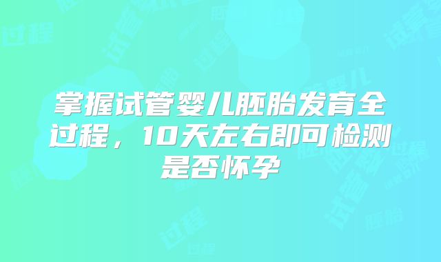 掌握试管婴儿胚胎发育全过程，10天左右即可检测是否怀孕