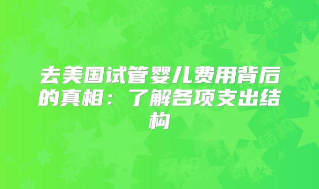 去美国试管婴儿费用背后的真相：了解各项支出结构