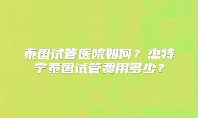 泰国试管医院如何？杰特宁泰国试管费用多少？