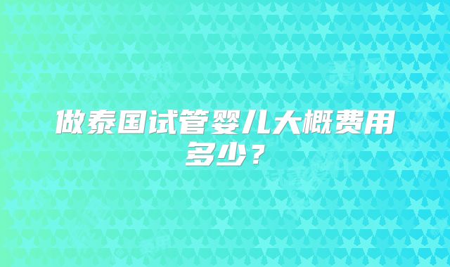 做泰国试管婴儿大概费用多少？