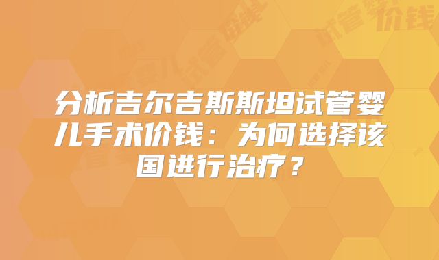 分析吉尔吉斯斯坦试管婴儿手术价钱:为何选择该国进行治疗?