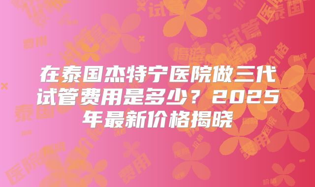 在泰国杰特宁医院做三代试管费用是多少？2025年最新价格揭晓