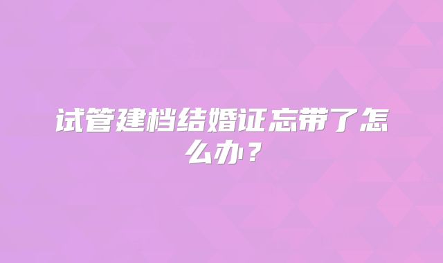 试管建档结婚证忘带了怎么办？