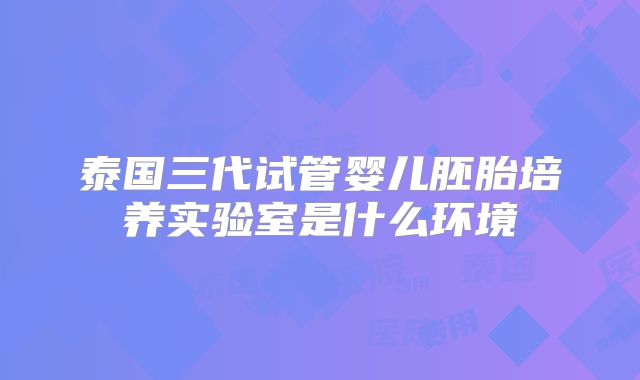 泰国三代试管婴儿胚胎培养实验室是什么环境