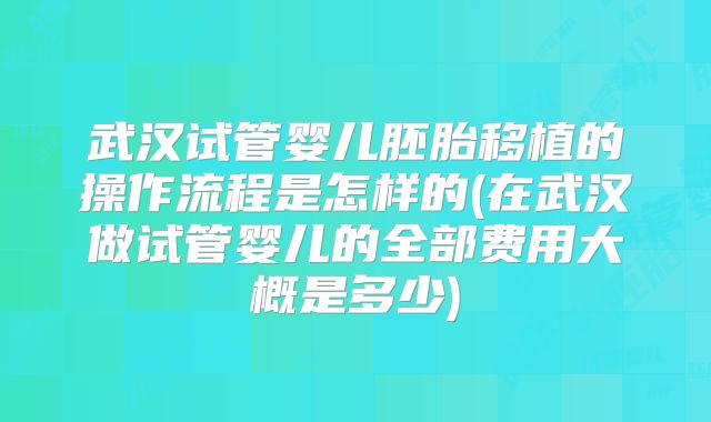 武汉试管婴儿胚胎移植的操作流程是怎样的(在武汉做试管婴儿的全部费用大概是多少)