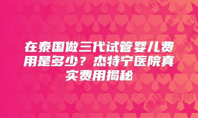 在泰国做三代试管婴儿费用是多少?杰特宁医院真实费用揭秘