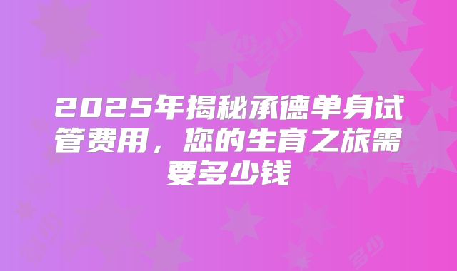2025年揭秘承德单身试管费用,您的生育之旅需要多少钱