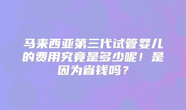 马来西亚第三代试管婴儿的费用究竟是多少呢!是因为省钱吗?