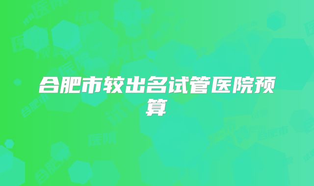 合肥市较出名试管医院预算