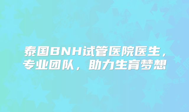 泰国BNH试管医院医生，专业团队，助力生育梦想