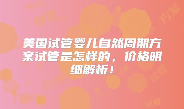 美国试管婴儿自然周期方案试管是怎样的，价格明细解析！