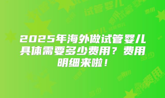 2025年海外做试管婴儿具体需要多少费用？费用明细来啦！