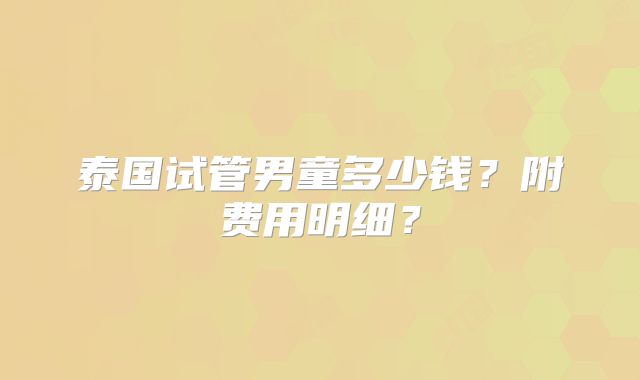 泰国试管男童多少钱?附费用明细?
