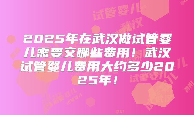 2025年在武汉做试管婴儿需要交哪些费用!武汉试管婴儿费用大约多少2025年!