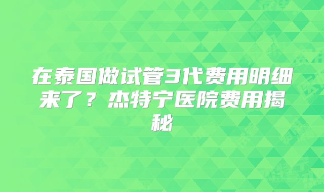 在泰国做试管3代费用明细来了？杰特宁医院费用揭秘