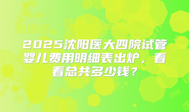 2025沈阳医大四院试管婴儿费用明细表出炉，看看总共多少钱？