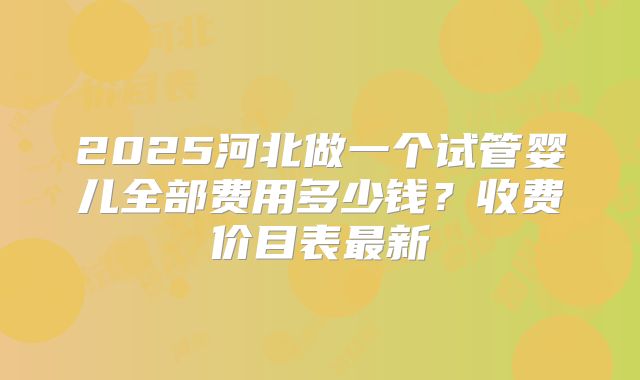 2025河北做一个试管婴儿全部费用多少钱?收费价目表最新