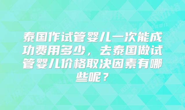 泰国作试管婴儿一次能成功费用多少，去泰国做试管婴儿价格取决因素有哪些呢？