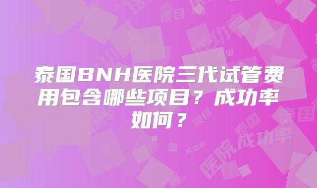 泰国BNH医院三代试管费用包含哪些项目？成功率如何？
