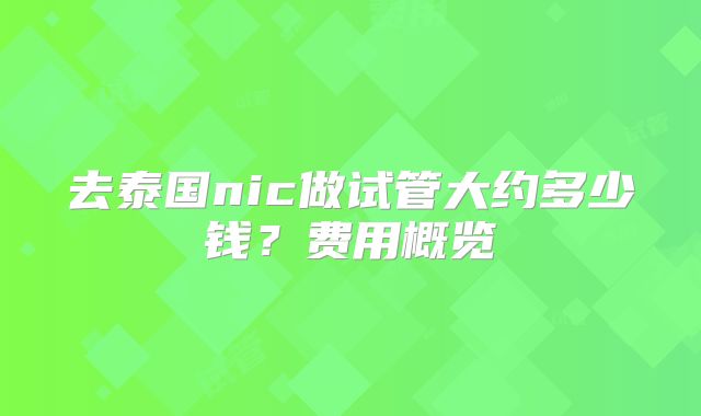 去泰国nic做试管大约多少钱？费用概览