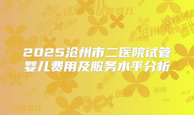 2025沧州市二医院试管婴儿费用及服务水平分析