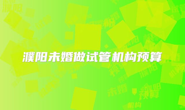 濮阳未婚做试管机构预算