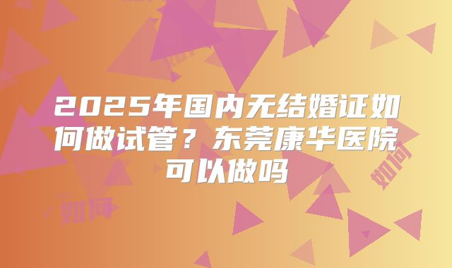 2025年国内无结婚证如何做试管？东莞康华医院可以做吗