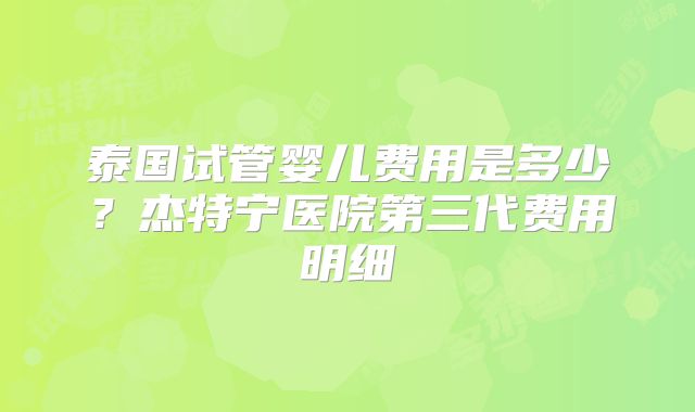 泰国试管婴儿费用是多少?杰特宁医院第三代费用明细
