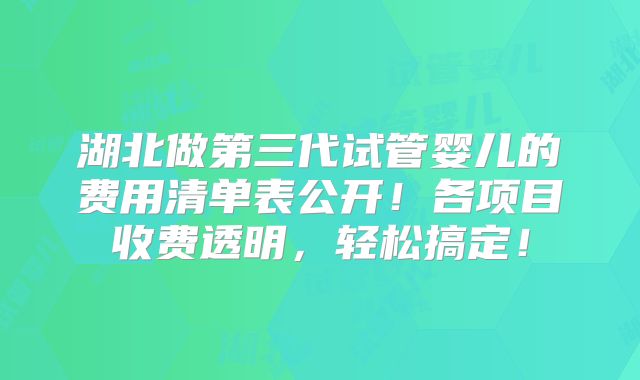 湖北做第三代试管婴儿的费用清单表公开！各项目收费透明，轻松搞定！