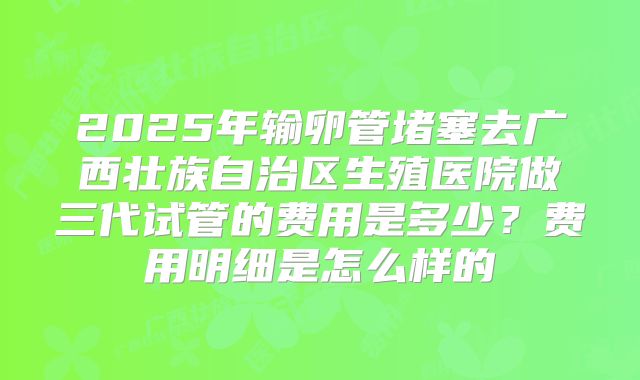 2025年输卵管堵塞去广西壮族自治区生殖医院做三代试管的费用是多少？费用明细是怎么样的
