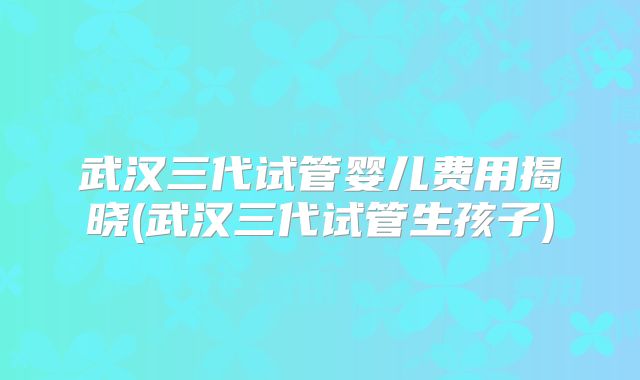 武汉三代试管婴儿费用揭晓(武汉三代试管生孩子)