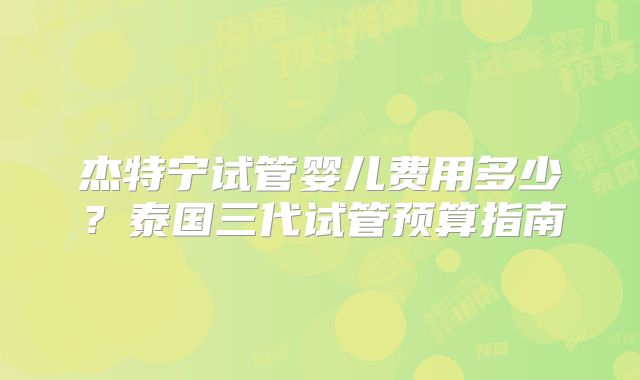 杰特宁试管婴儿费用多少?泰国三代试管预算指南