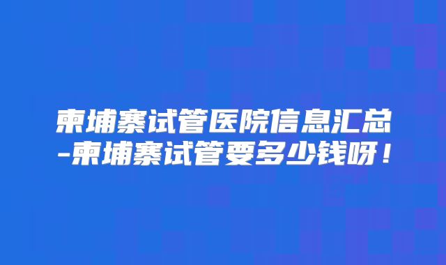 柬埔寨试管医院信息汇总-柬埔寨试管要多少钱呀!