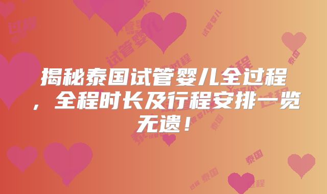 揭秘泰国试管婴儿全过程，全程时长及行程安排一览无遗！