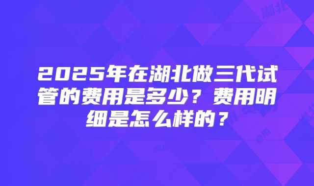 2025年在湖北做三代试管的费用是多少？费用明细是怎么样的？