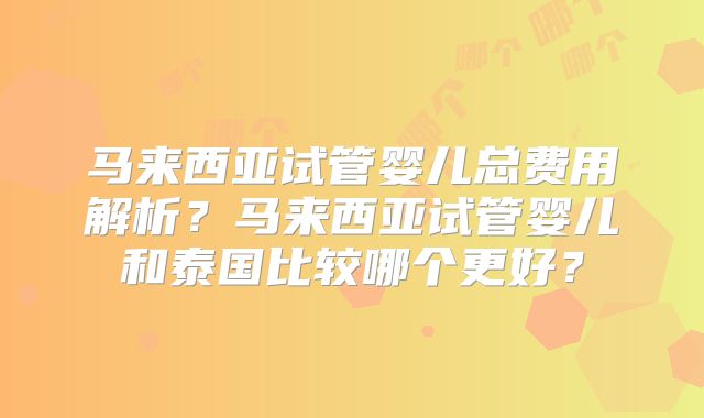 马来西亚试管婴儿总费用解析？马来西亚试管婴儿和泰国比较哪个更好？