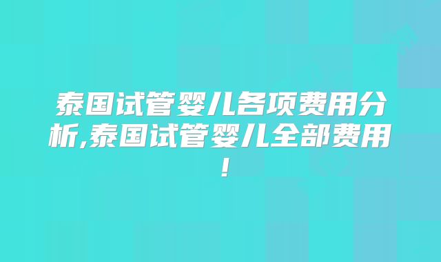泰国试管婴儿各项费用分析,泰国试管婴儿全部费用！