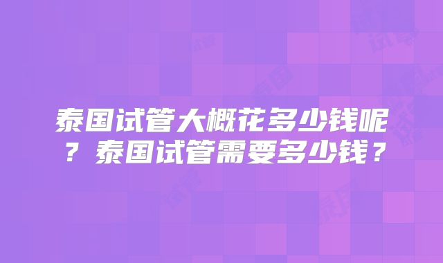 泰国试管大概花多少钱呢？泰国试管需要多少钱？