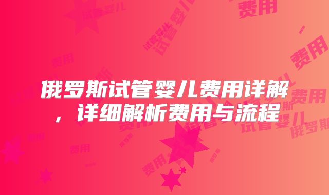 俄罗斯试管婴儿费用详解,详细解析费用与流程