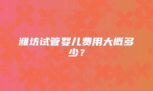潍坊试管婴儿费用大概多少？