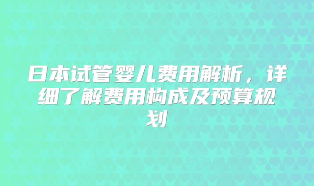日本试管婴儿费用解析，详细了解费用构成及预算规划